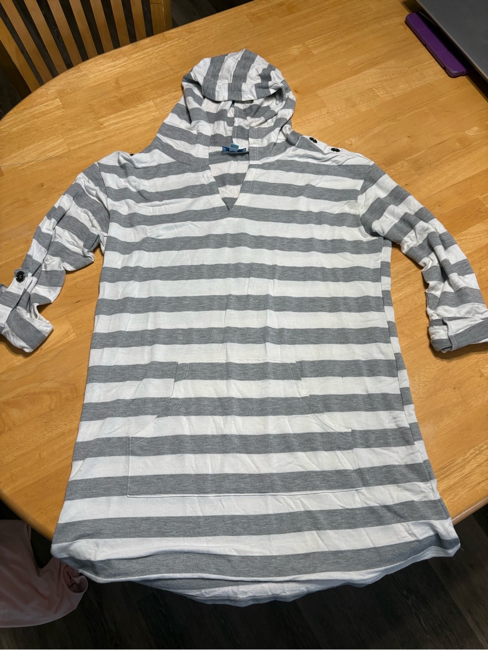 Women's Hooded Swim Coverup - Gray & White Stripes